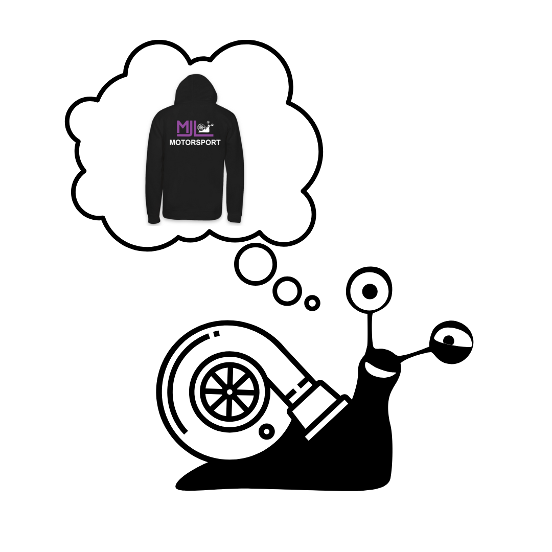 Turbo snail showing MJL Motorsports Hoodie in his thoughts bubble